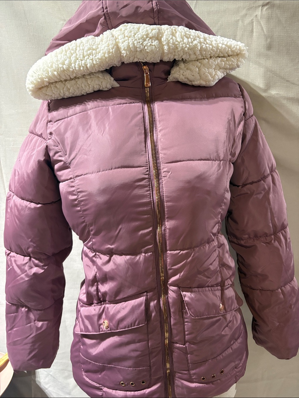Kensie Girl Mauve Puffer Jacket with Sherpa lining size 14/16